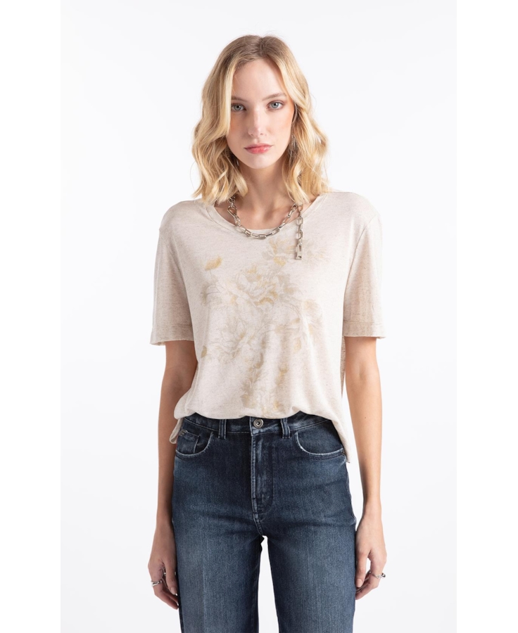Blusa Linen Floral Bloom Natural
