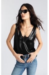 Blusa Liquid Leather Lace Preto