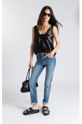 Blusa Liquid Leather Lace Preto