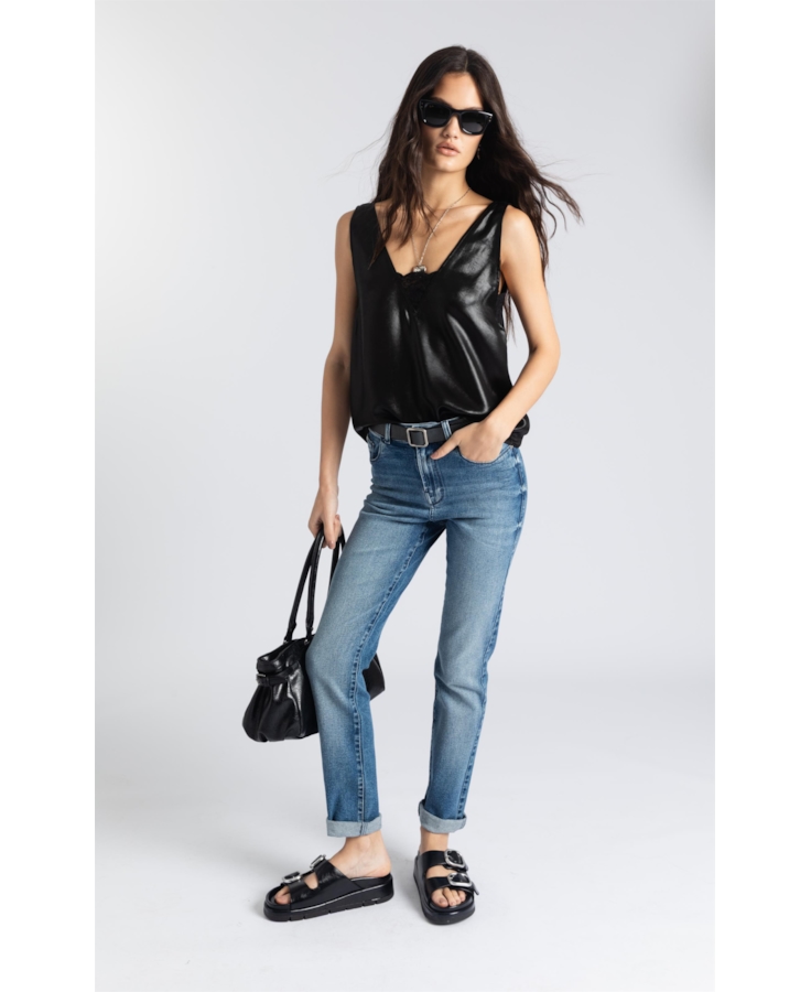 Blusa Liquid Leather Lace Preto