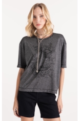 Blusa Lurex Stripe Brasão Loose Preto