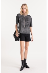 Blusa Lurex Stripe Brasão Loose Preto