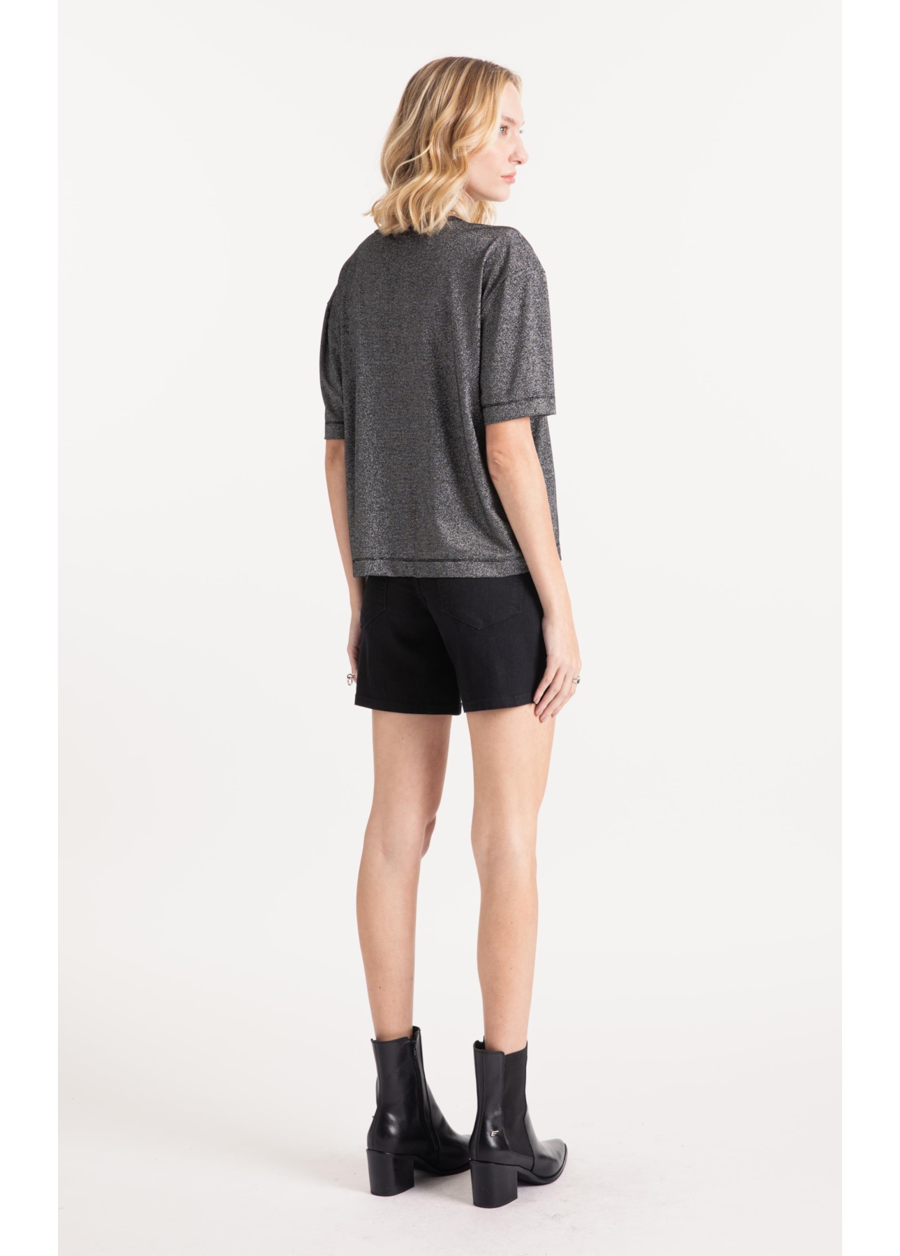 Blusa Lurex Stripe Brasão Loose Preto