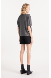 Blusa Lurex Stripe Brasão Loose Preto