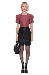 Blusa Malha Cool Jersey Embroidery Ruffle Mc Bordeaux