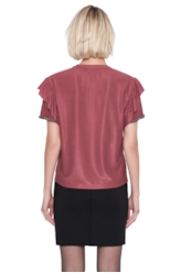 Blusa Malha Cool Jersey Embroidery Ruffle Mc Bordeaux