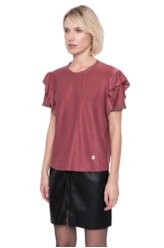 Blusa Malha Cool Jersey Embroidery Ruffle Mc Bordeaux