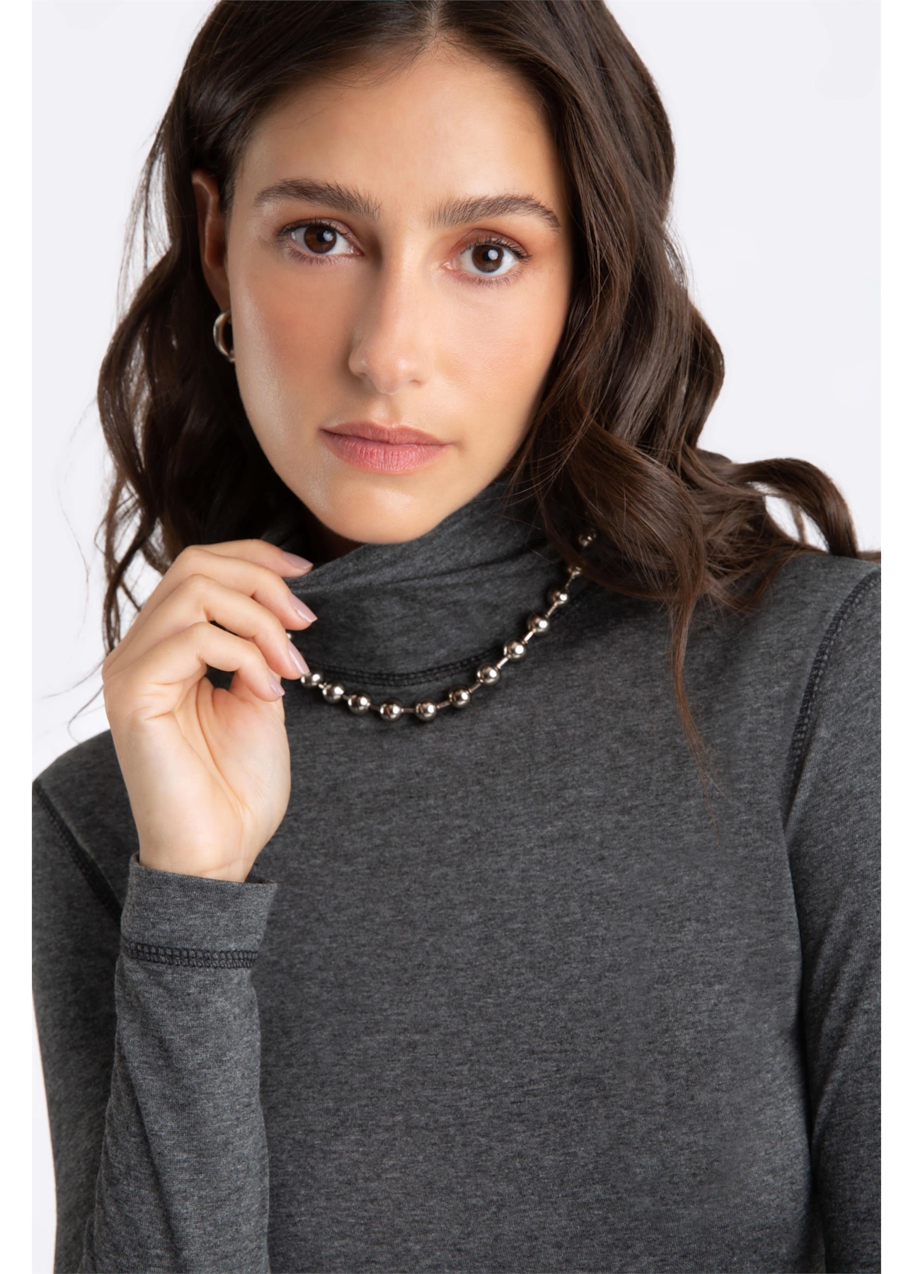 Blusa Melange Colar High Cinza Mescla