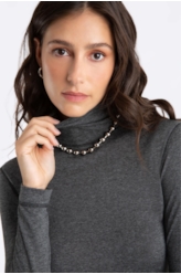 Blusa Melange Colar High Cinza Mescla