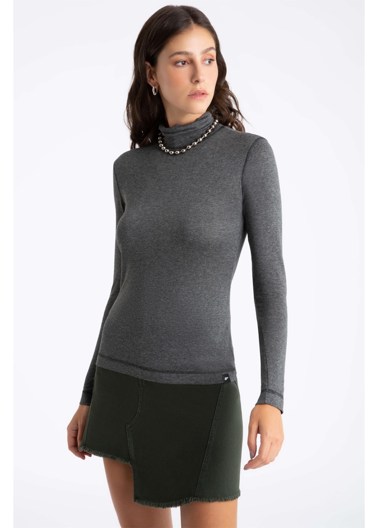 Blusa Melange Colar High Cinza Mescla