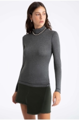 Blusa Melange Colar High Cinza Mescla