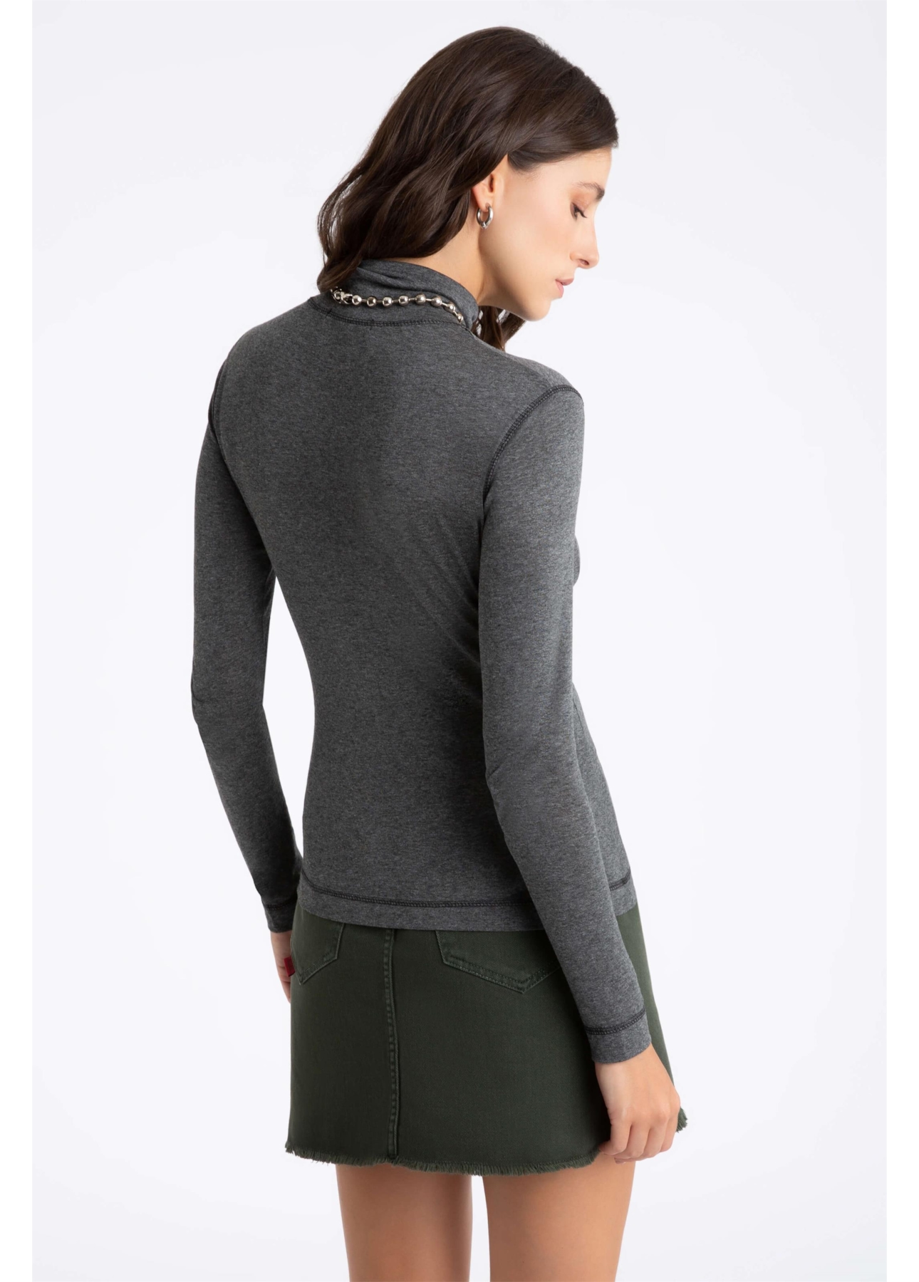 Blusa Melange Colar High Cinza Mescla