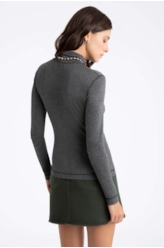 Blusa Melange Colar High Cinza Mescla
