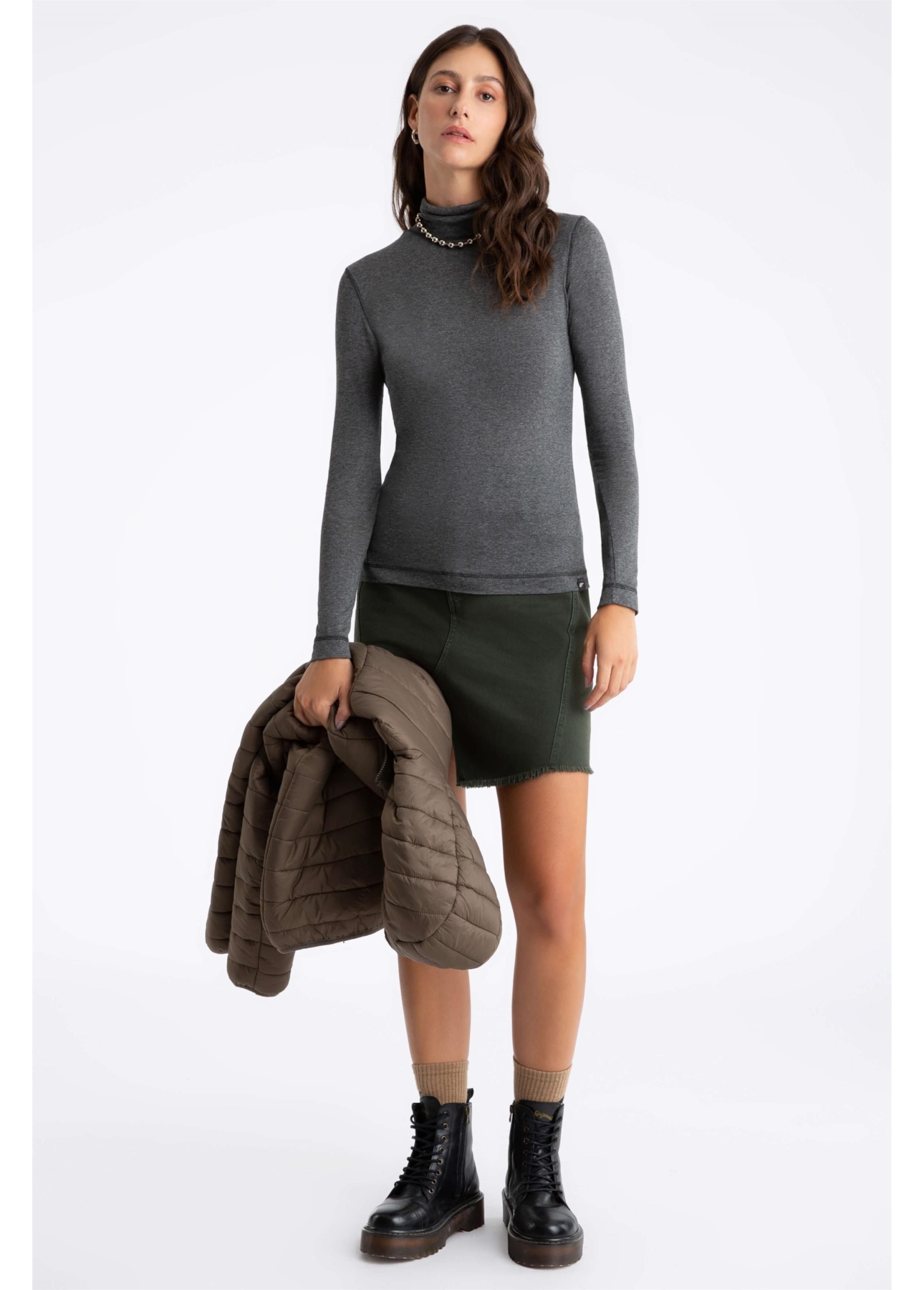 Blusa Melange Colar High Cinza Mescla