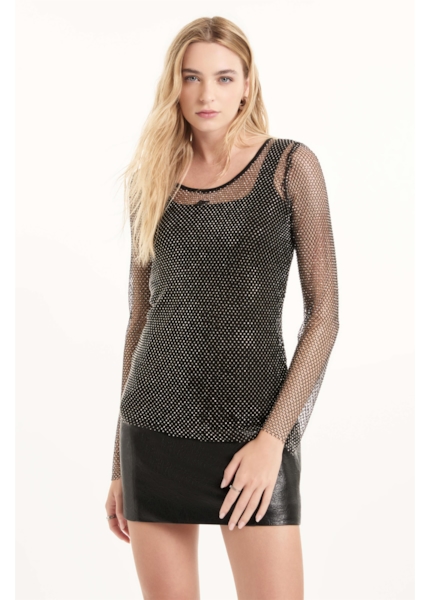 Blusa Mesh Hotfix Preto