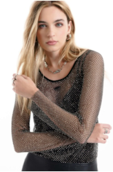 Blusa Mesh Hotfix Preto