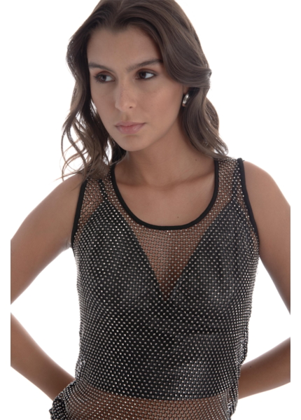 Blusa Mesh Hotfix Sleeveless Preto
