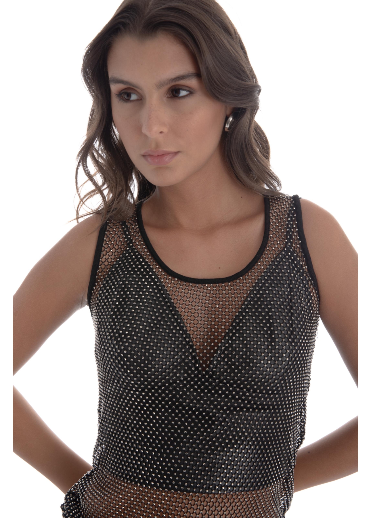 Blusa Mesh Hotfix Sleeveless Preto