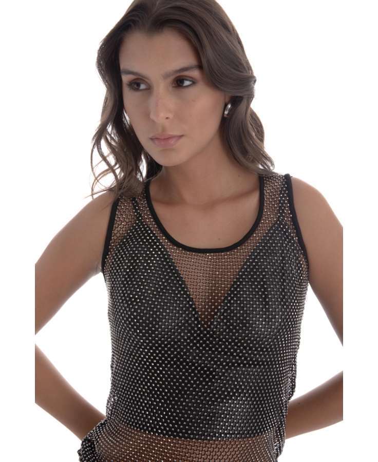 Blusa Mesh Hotfix Sleeveless Preto