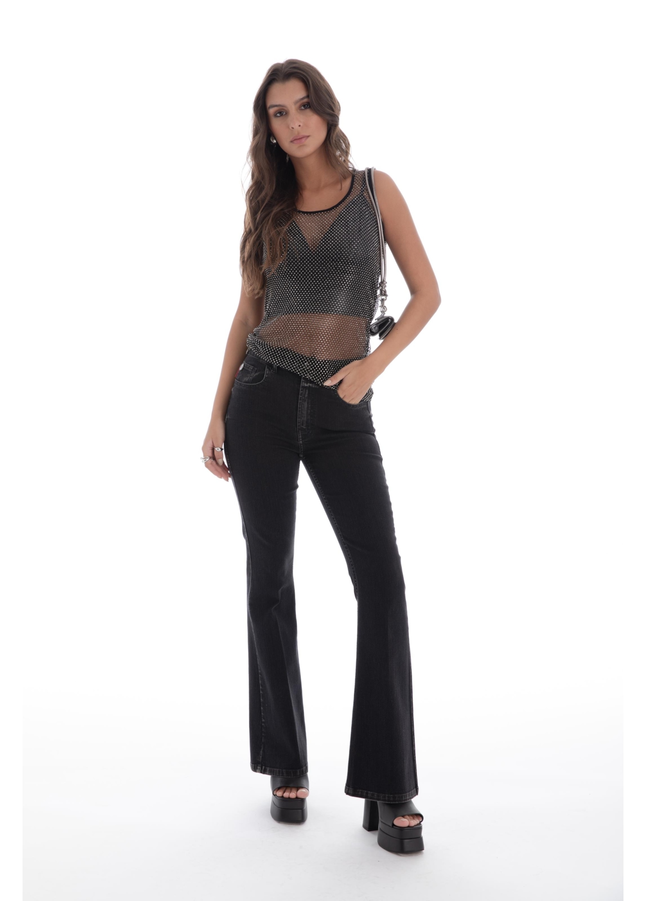 Blusa Mesh Hotfix Sleeveless Preto
