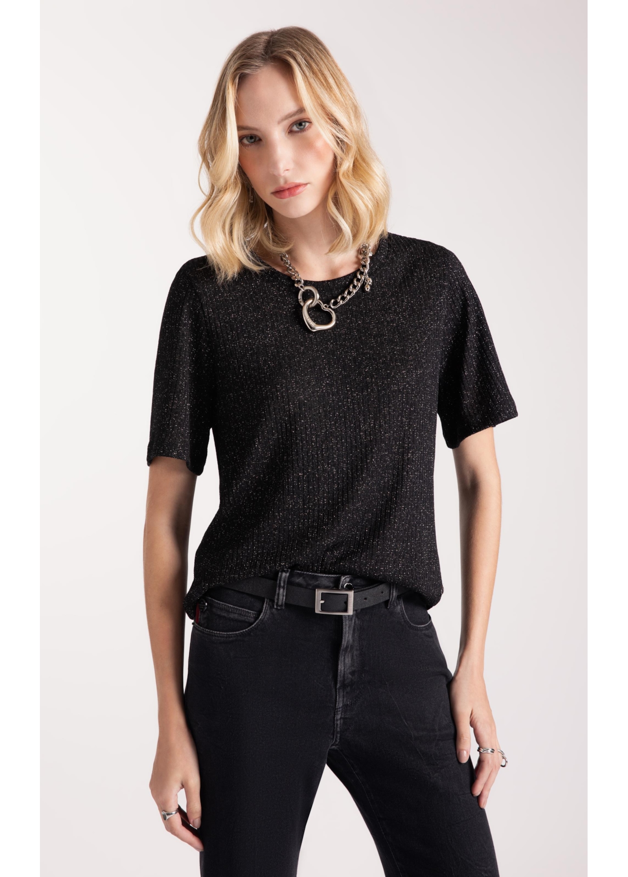 Blusa  Metalic Boxy Preto