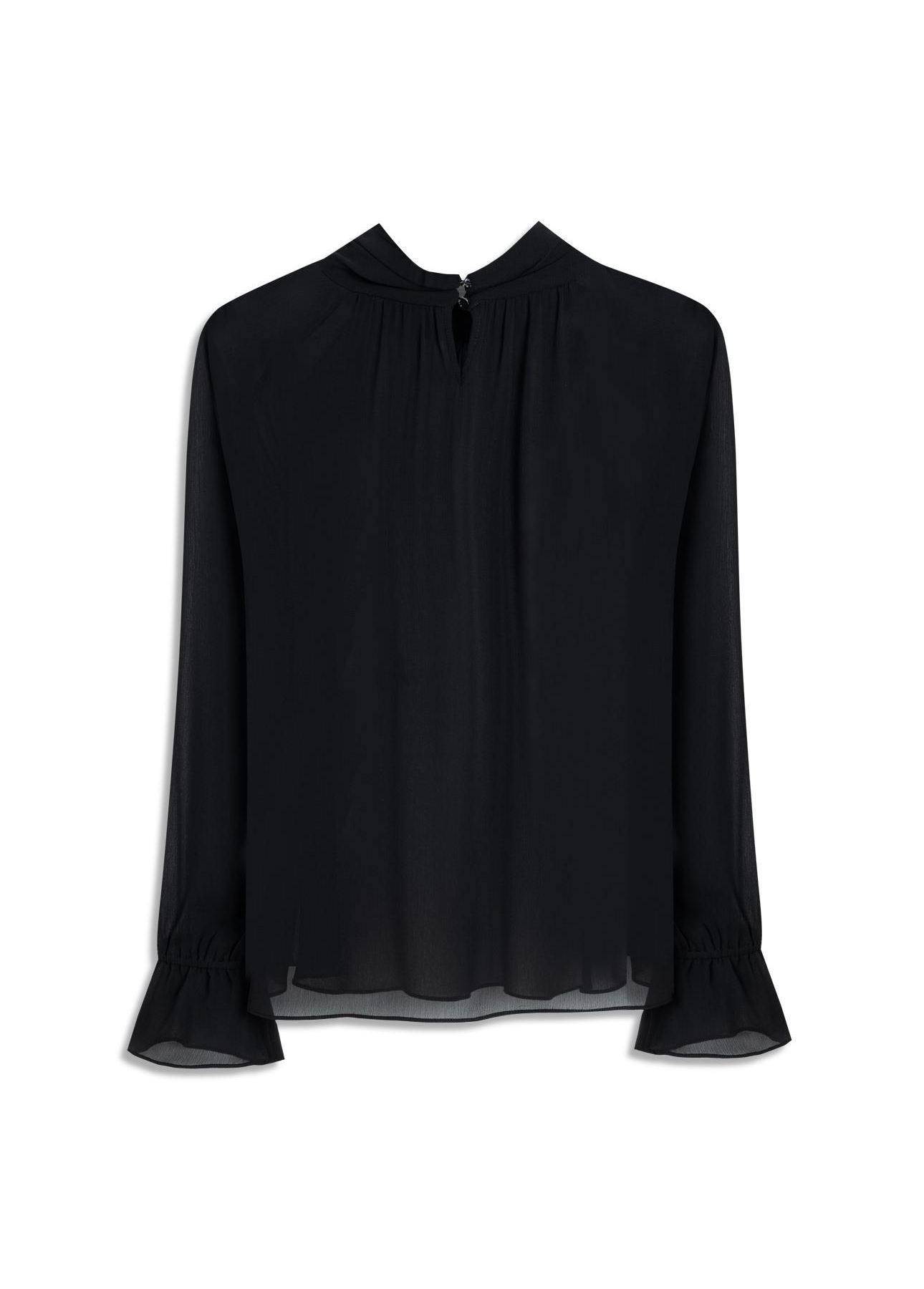Blusa Microchiffon Fringe High Neck Preto