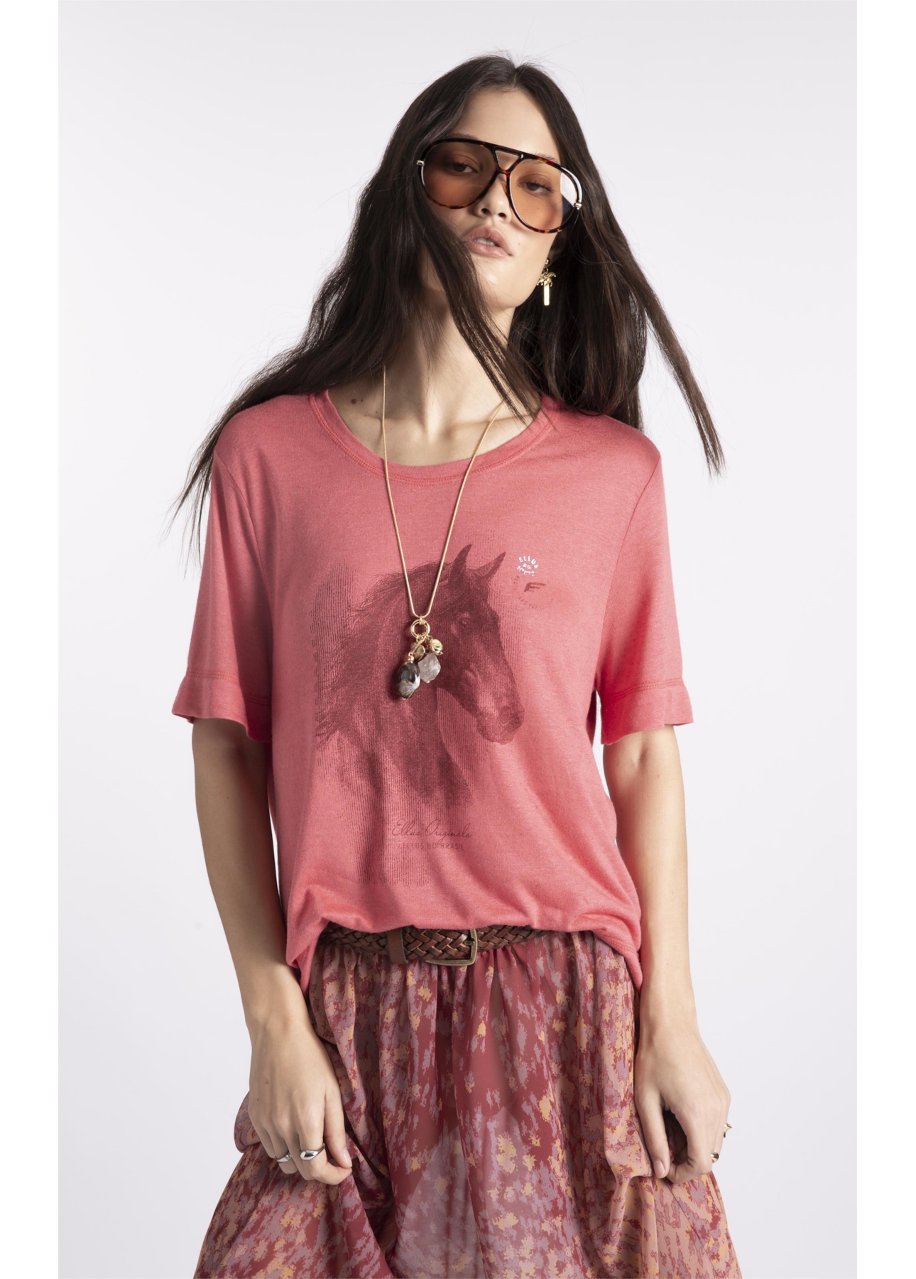 Blusa Modal Linen Stamp Cowboy Boxy Goiaba