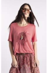 Blusa Modal Linen Stamp Cowboy Boxy Goiaba