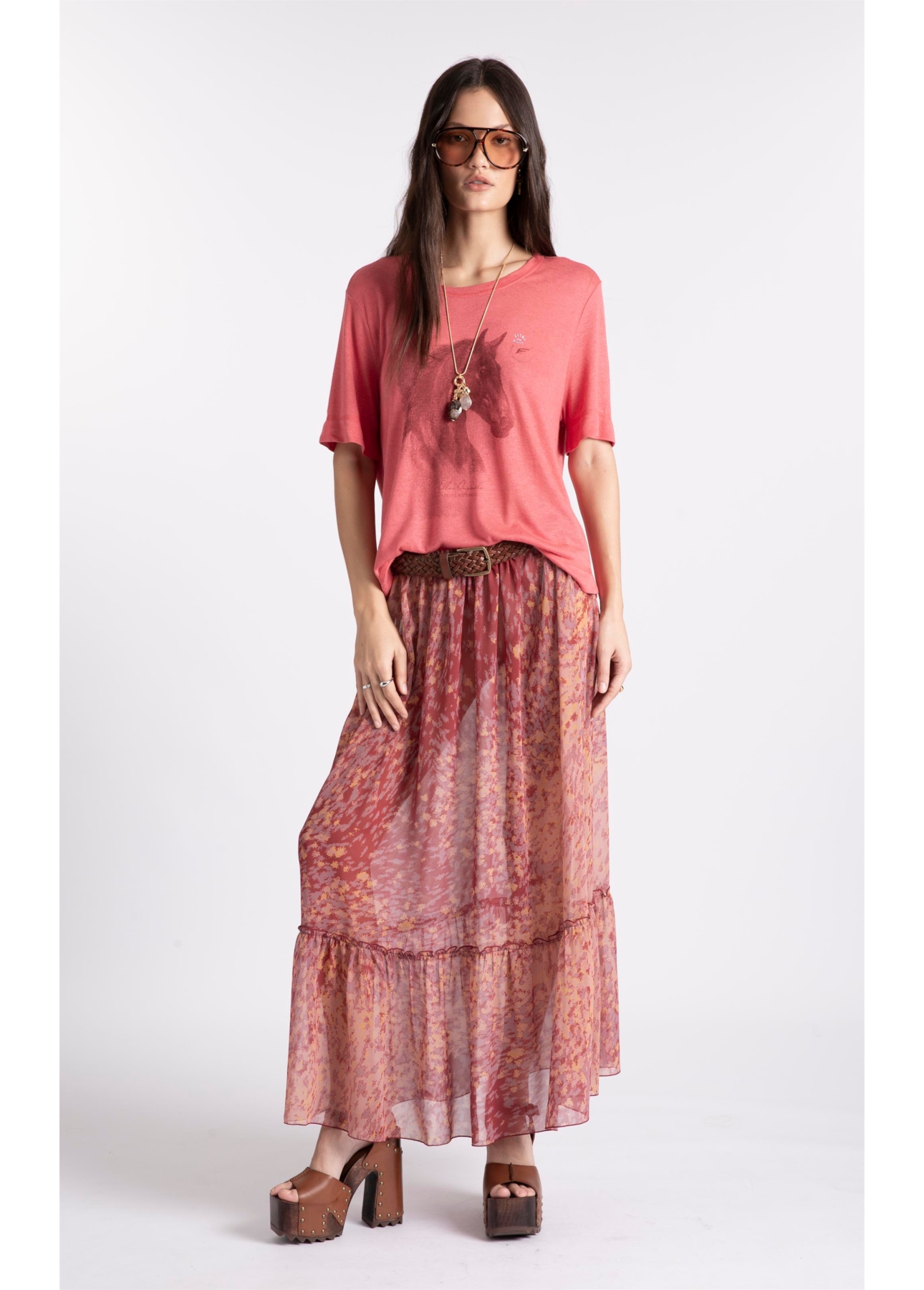 Blusa Modal Linen Stamp Cowboy Boxy Goiaba