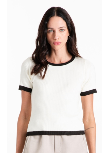Blusa Power Knit Ribbed Off White