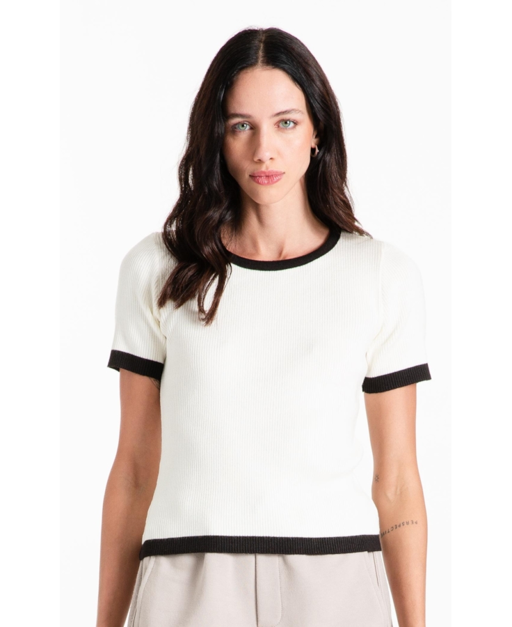 Blusa Power Knit Ribbed Off White