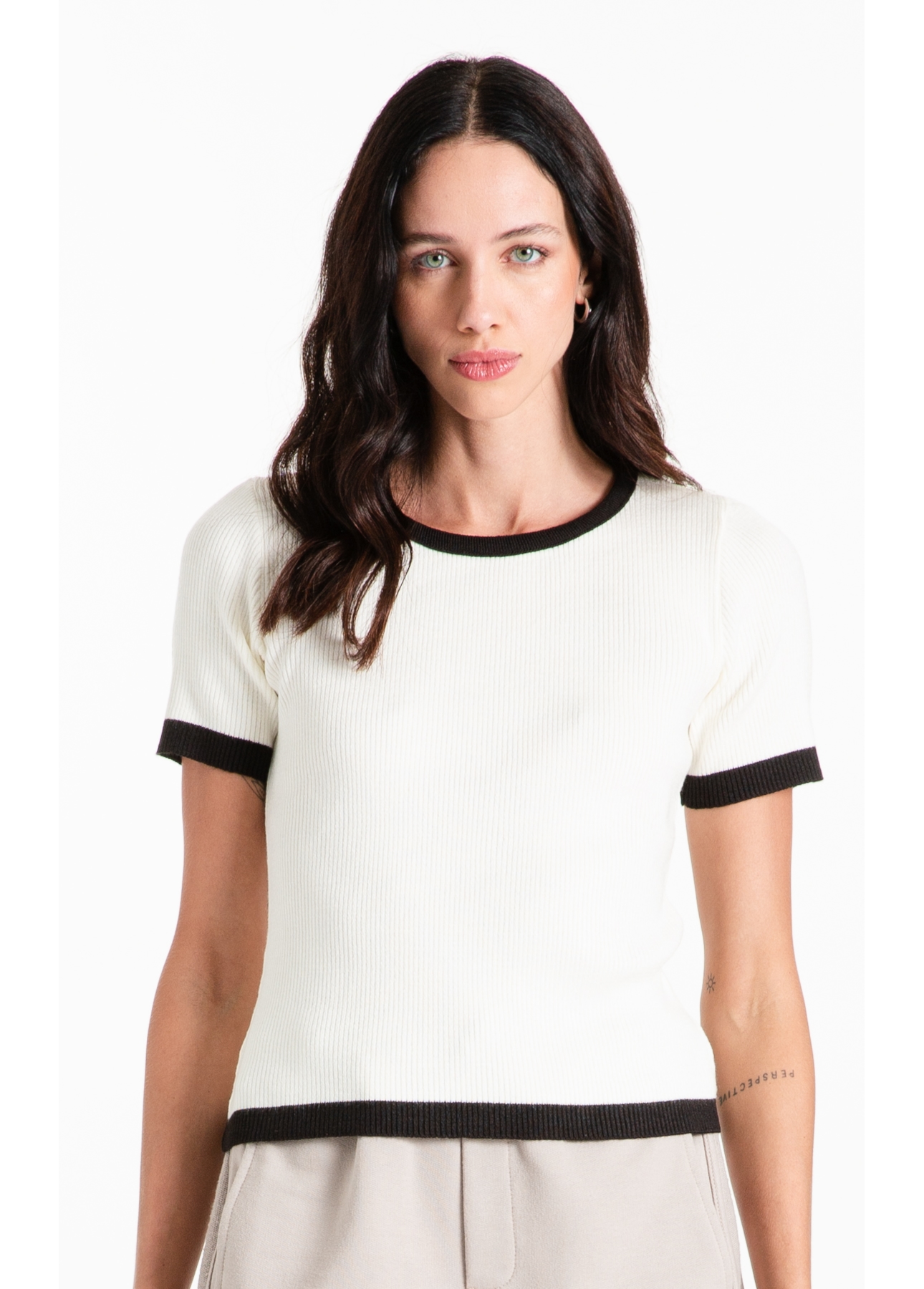 Blusa Power Knit Ribbed Off White