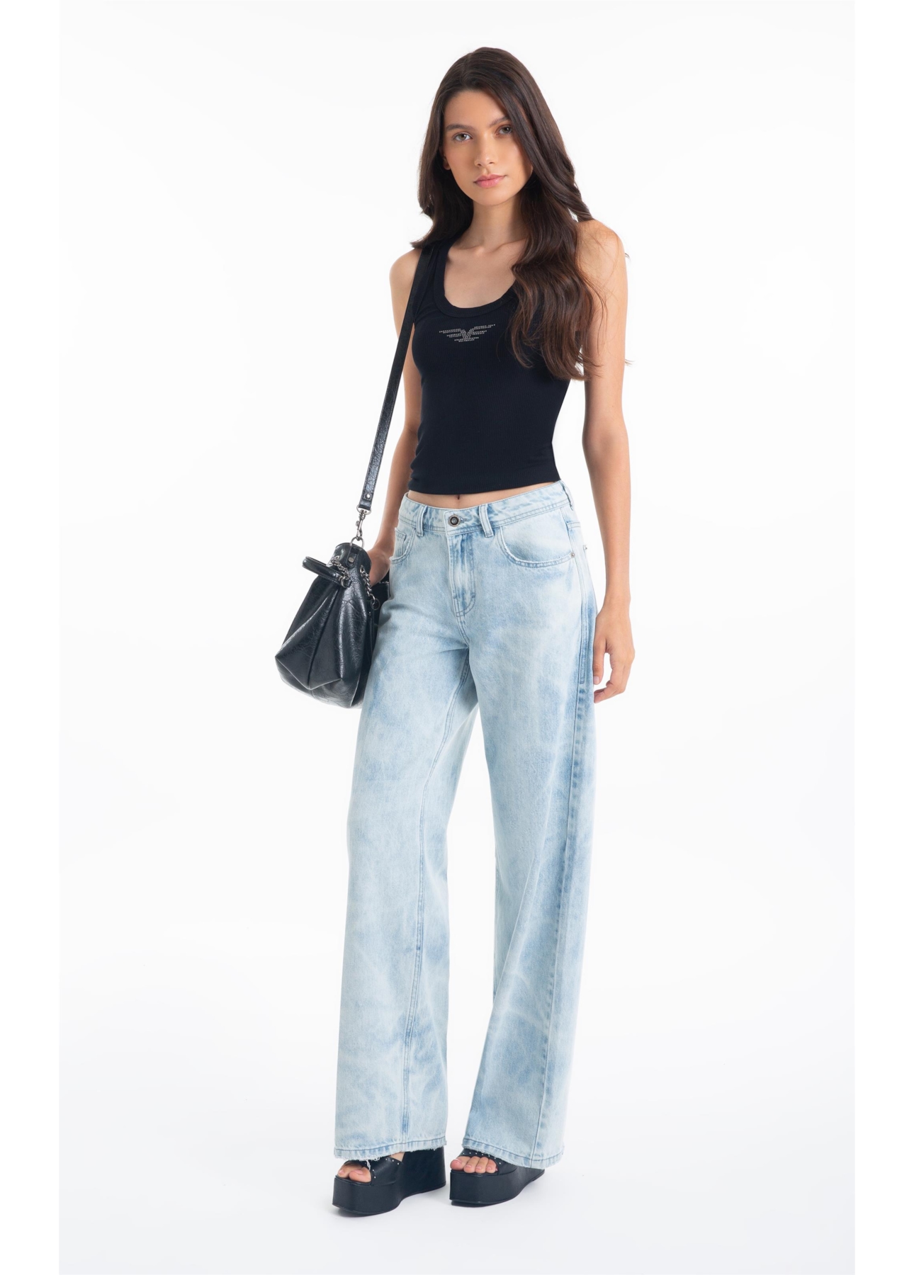 Blusa Regata Rib Easa Mirror Hotfix Preto