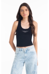 Blusa Regata Rib Easa Mirror Hotfix Preto