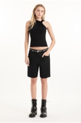 Blusa Rib Draped Piercing Preto