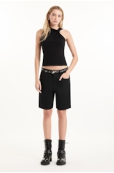 Blusa Rib Draped Piercing Preto