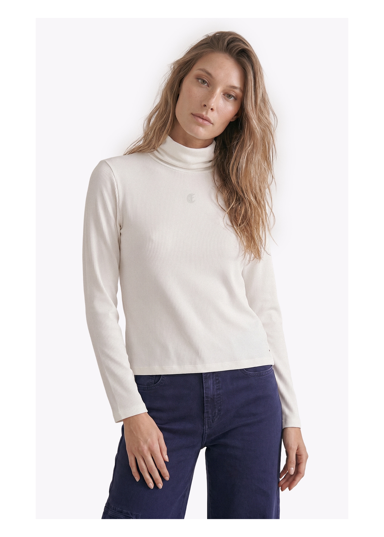 Blusa Rib Ellus Gothic Turtleneck Off White