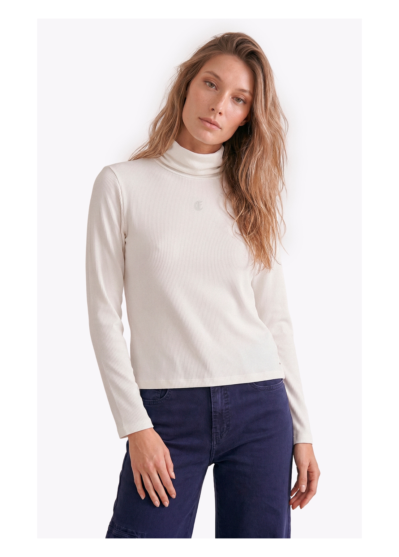 Blusa Rib Ellus Gothic Turtleneck Off White