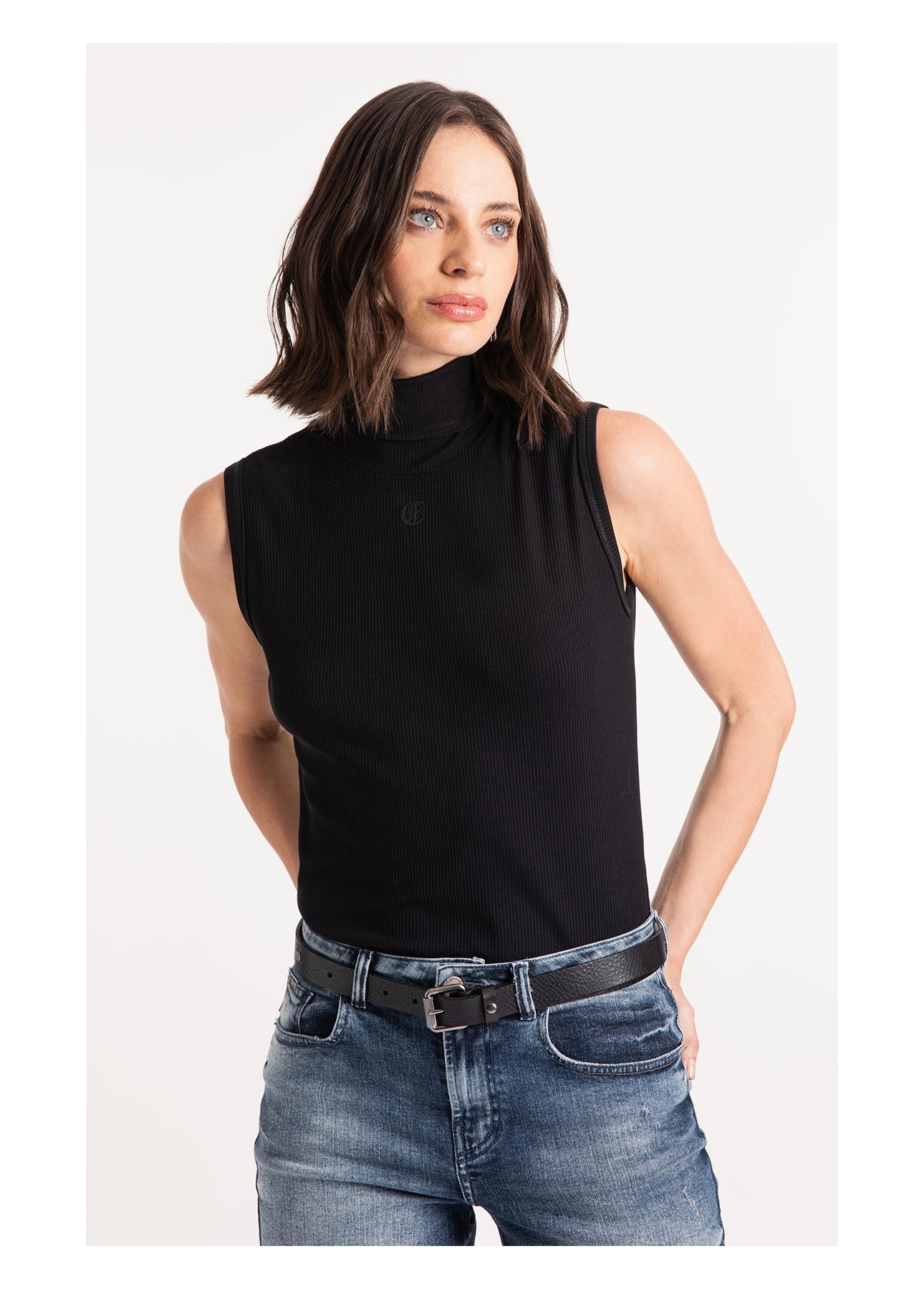 Blusa Rib Ellus Gothic Turtleneck Preto