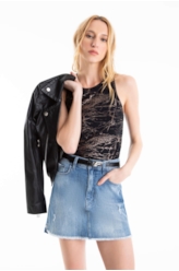 Blusa Rib Metallic Foil Sleeveless Preto