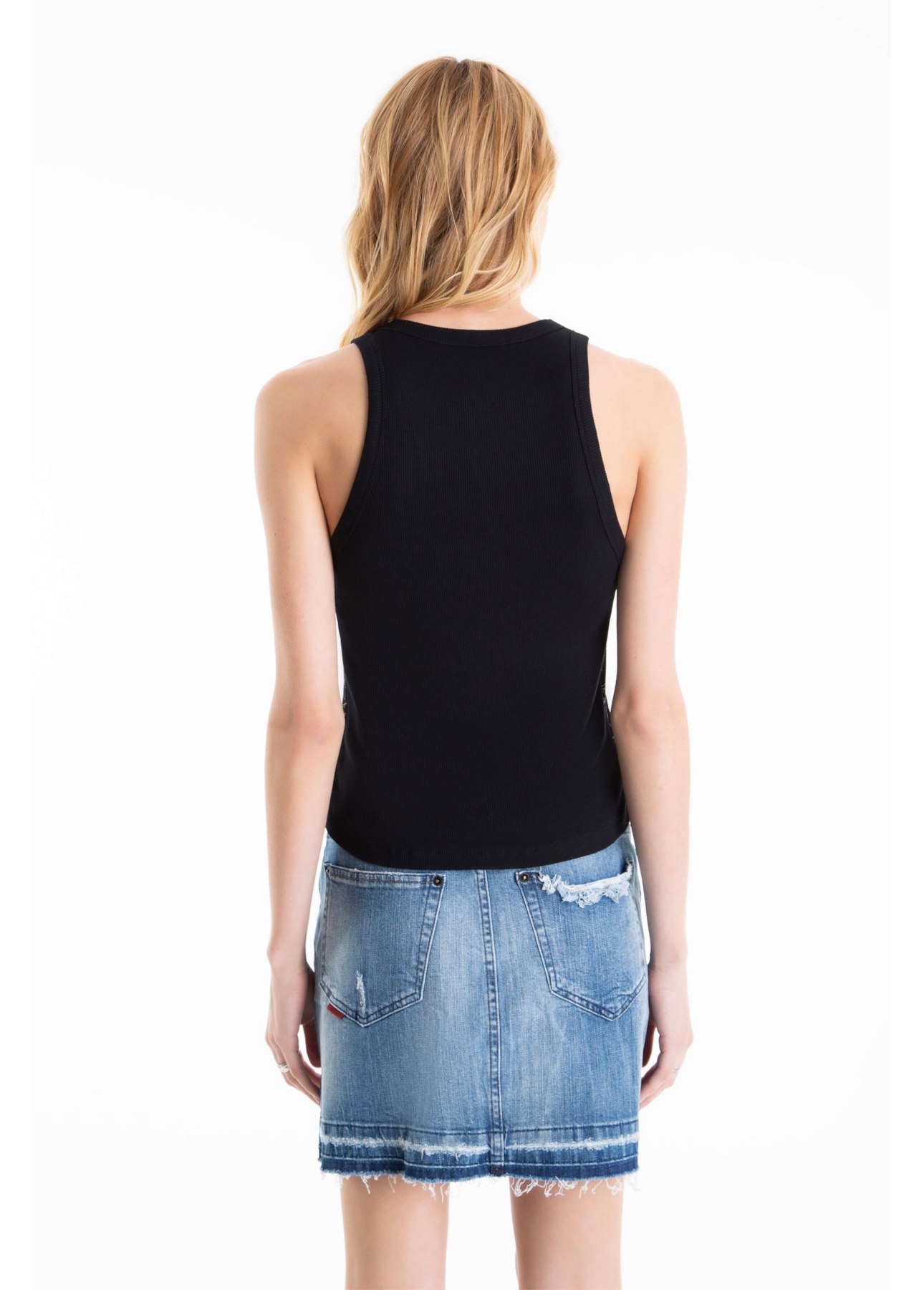 Blusa Rib Metallic Foil Sleeveless Preto
