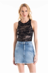 Blusa Rib Metallic Foil Sleeveless Preto