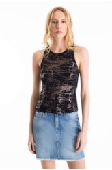 Blusa Rib Metallic Foil Sleeveless Preto
