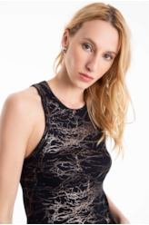 Blusa Rib Metallic Foil Sleeveless Preto