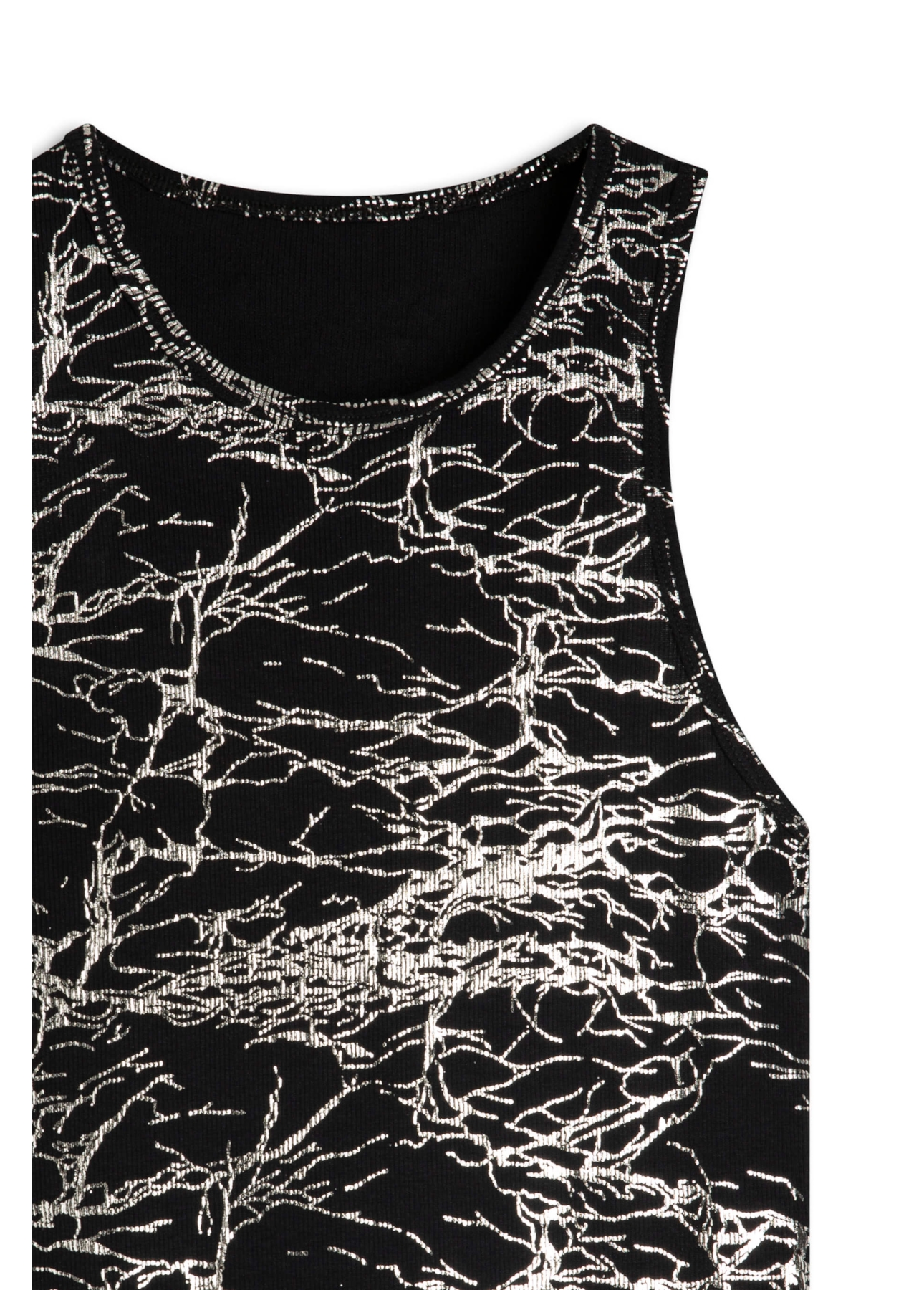 Blusa Rib Metallic Foil Sleeveless Preto