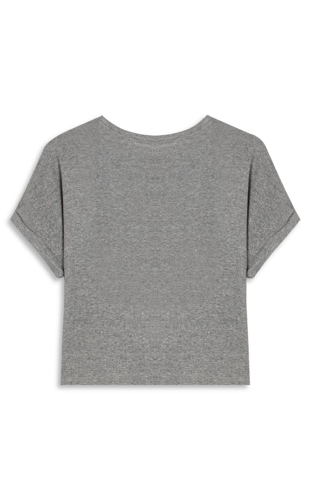 Blusa Rib Viscose Easa Mirror Hotfix Cinza Mescla