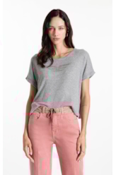 Blusa Rib Viscose Easa Mirror Hotfix Cinza Mescla