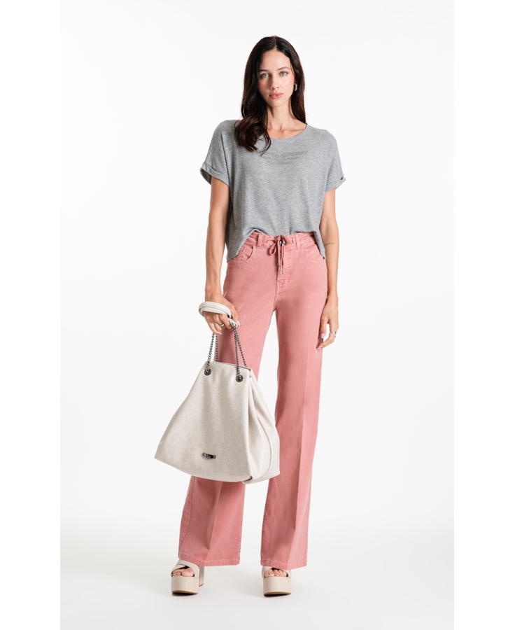 Blusa Rib Viscose Easa Mirror Hotfix Cinza Mescla