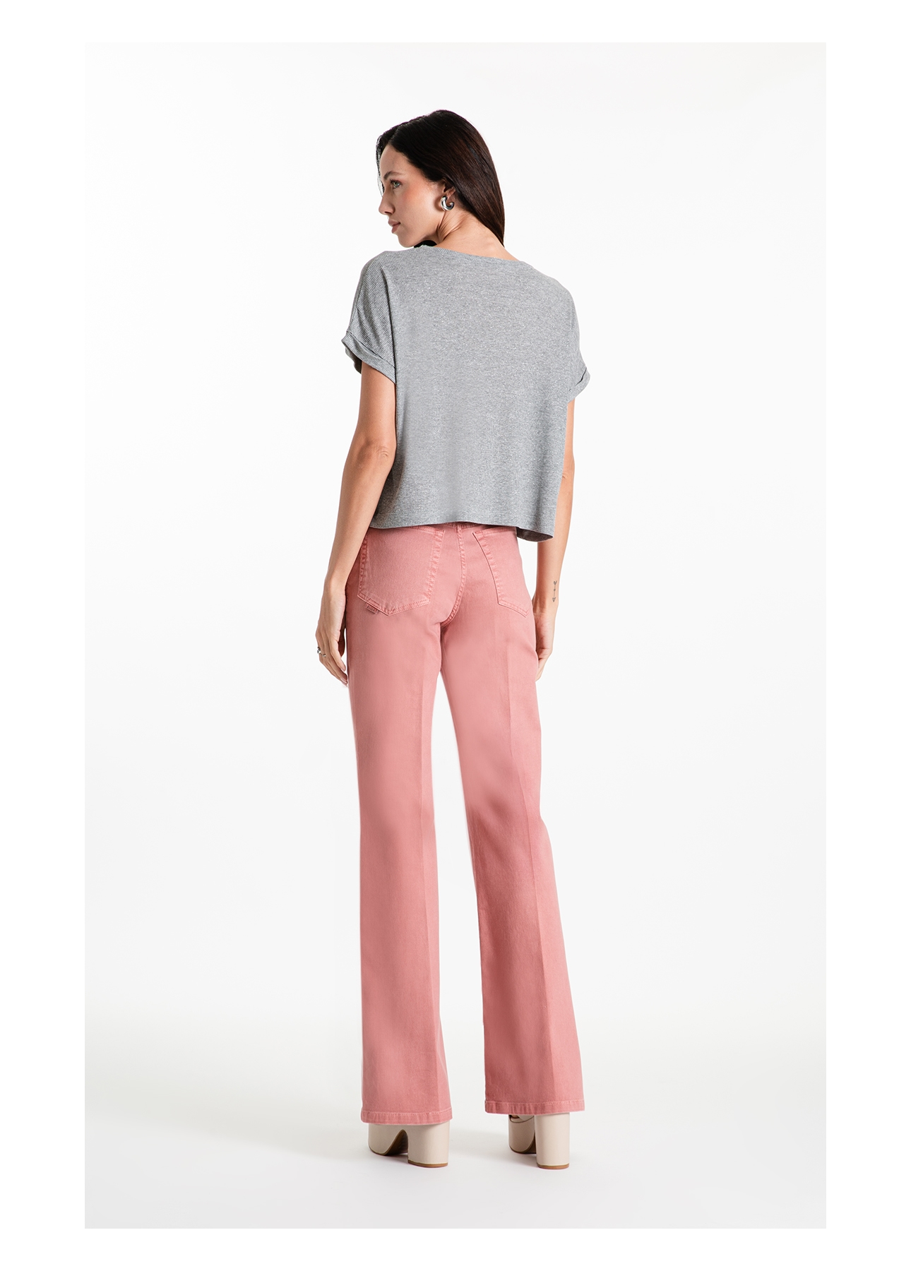Blusa Rib Viscose Easa Mirror Hotfix Cinza Mescla
