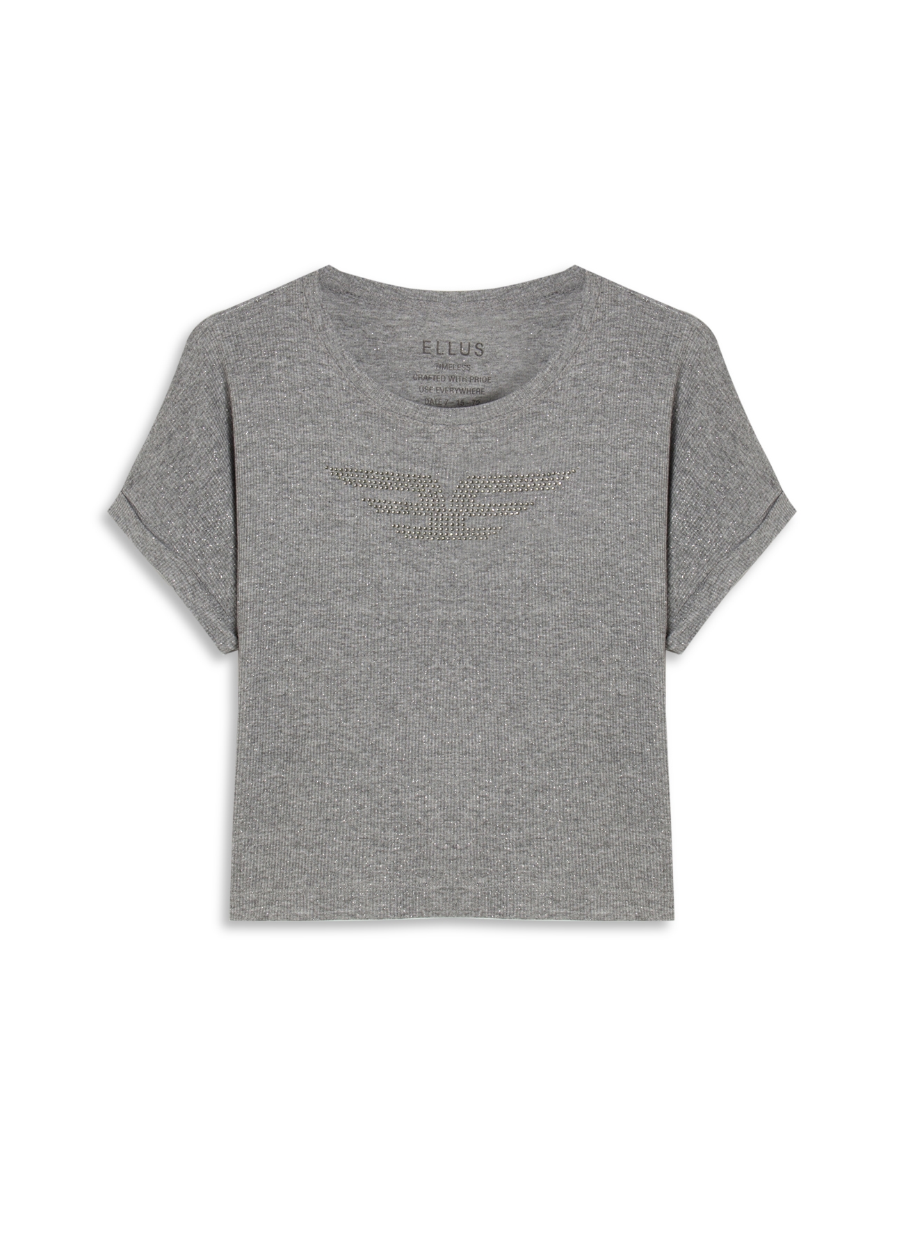 Blusa Rib Viscose Easa Mirror Hotfix Cinza Mescla